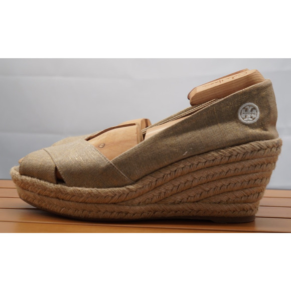 Tory Burch Filipa Espadrille Wedge Gold/Tan Size 11B - Picture 9 of 16